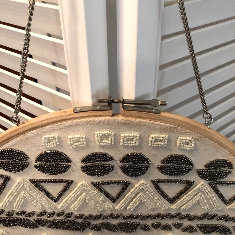 Beautiful Vintage Beaded Indian Design Wall Hanging on embroidery hoop w/chain.